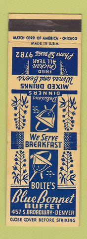 Matchbook Cover - Blue Bonnet Buffet Denver Colorado