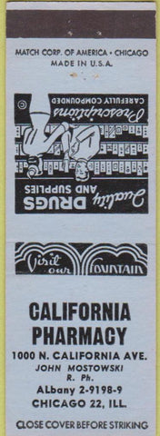 Matchbook Cover - California Pharmacy drugs Chicago IL blue