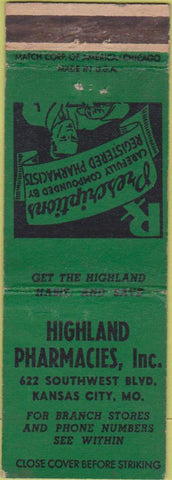 Matchbook Cover - Highland Drug Stores Kansas City MO