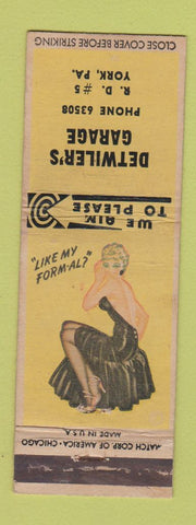 Matchbook Cover - Detwiler's Garage  York PA pinup WEAR