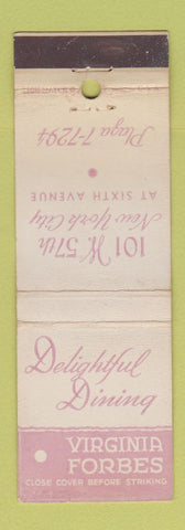 Matchbook Cover - Virgina Forbes Restaurant New York City