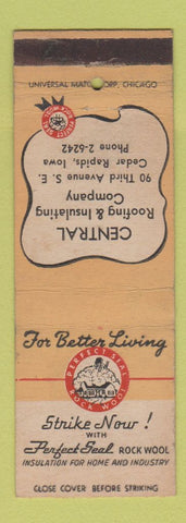 Matchbook Cover - Central Roofing Insulating Cedar Rapids IA