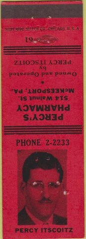 Matchbook Cover - Percy's Pharmacy McKeesport PA WWII WEAR