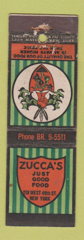 Matchbook Cover - Zucca's Restaurant New York City feature WEAR