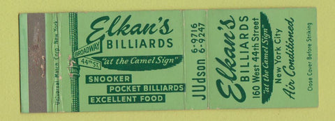 Matchbook Cover - Elkan's Billiards New York City