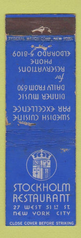 Matchbook Cover - Stockholm Restaurant New York City FEDERAL LONG WORN