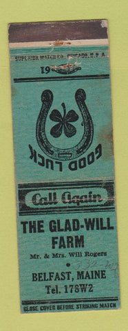 Matchbook Cover - Glad Will Farm Belfast ME WEAR