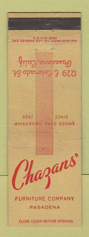 Matchbook Cover - Chazans' Furniture Pasadena CA
