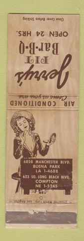 Matchbook Cover - Jerry's Pit BBQ Buena Park Compton CA girlie