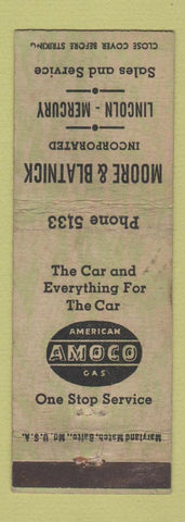 Matchbook Cover - Amoco oil gas Moore Blatnick Lincoln Mercury