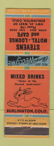 Matchbook Cover - Stevens Motel Lounge Burlington Colorado WEAR
