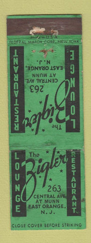 Matchbook Cover - Zigler Lounge Restaurant East Orange NJ WORN