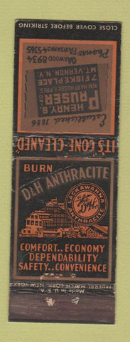 Matchbook Cover - D&H Coal Henry Pruser Mount Vernon NY