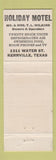 Matchbook Cover - Holiday Motel Kerrville TX