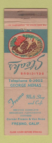 Matchbook Cover - Fresno Malt Shop CA George Mehas WEAR
