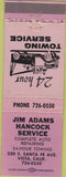 Matchbook Cover - Jim Adams Hancock Service oil gas Vista CA