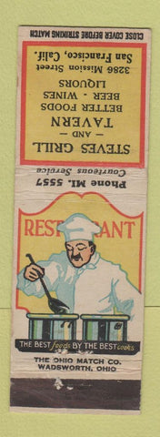 Matchbook Cover - Steves Grill Tavern San Francisco CA