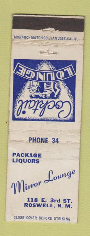 Matchbook Cover - Mirror Lounge Roswell NM low phone # WEAR