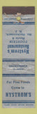 Matchbook Cover - Nystrom's Restaurant North Hackensack NJ WORN