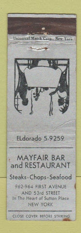 Matchbook Cover - Mayfair Bar Restaurant New York City WEAR