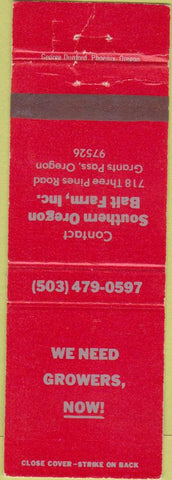 Matchbook Cover - Southern Oregon Balt Farm Grnats Pass OR agriculture