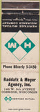 Matchbook Cover - Raddatz Meyer Agency Oshkosh WI WORN