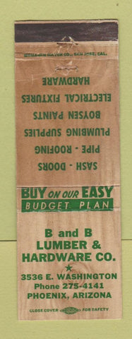 Matchbook Cover - B&B Lumber Hardware Phoenix AZ WORN