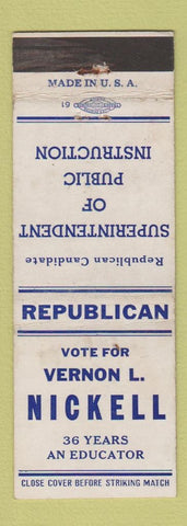 Matchbook Cover - Vernon Nickell Superintendent Public Instruction