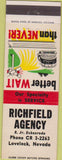 Matchbook Cover - Richfield Agency Lovelock NV