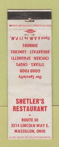 Matchbook Cover - Sheltler's Restaurant Massillon OH