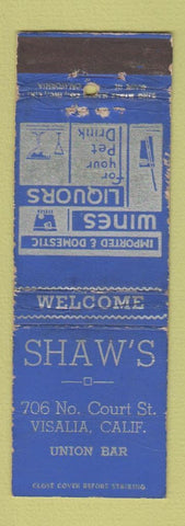 Matchbook Cover - Shaw's Union Bar Visalia CA WEAR