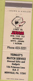 Matchbook Cover - Yeingst's Match Service Newville PA Brown Bigelow