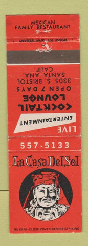Matchbook Cover - La Casa Del Sol Mexican Santa Ana CA