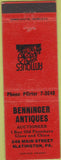 Matchbook Cover - Benninger Antiques Slatington PA auctioneer