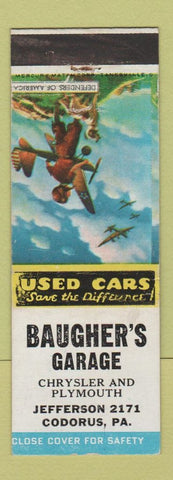 Matchbook Cover - Baugher's Garage Chrysler Plymouth Codorus PA