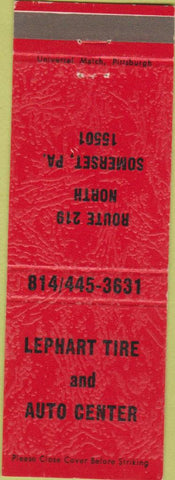 Matchbook Cover - Lephart Tire Auto Center Somerset PA
