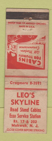 Matchbook Cover - Leo's Skyline Esso oil gas cabins Mahwah NJ WEAR