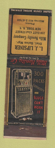 Matchbook Cover - LJ Lipsiner Mills Vending Novelty New York City WEAR
