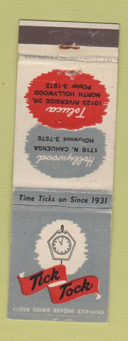 Matchbook Cover - Tick Tock Hollywood North Hollywood CA