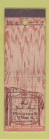 Matchbook Cover - Bud's Steak House La Grange IL