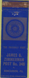 Matchbook Cover - James Zimmerman Post American Legion Duncannon PA