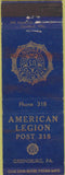 Matchbook Cover - American Legion Greensburg PA WEAR