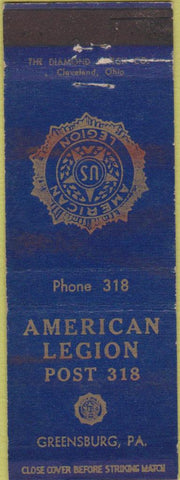 Matchbook Cover - American Legion Greensburg PA WEAR