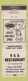 Matchbook Cover - V&A Restaurant Kendallville IN WORN