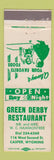 Matchbook Cover - Green Derby Restaurant Casper WY