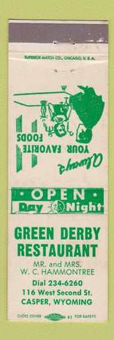 Matchbook Cover - Green Derby Restaurant Casper WY