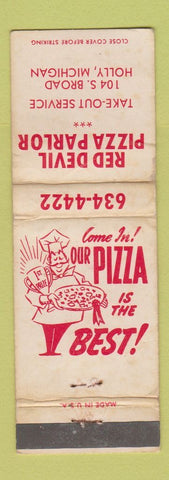 Matchbook Cover - Red Devil Pizza Parlor Holly MI WORN