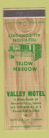 Matchbook Cover - Valley Motel Bonners Ferry ID