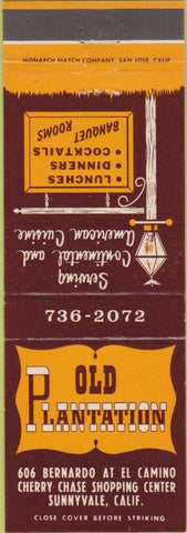 Matchbook Cover - Old Plantation Sunnyvalle CA