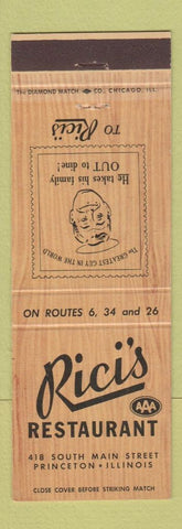 Matchbook Cover - Rici's Restaurant Princeton IL